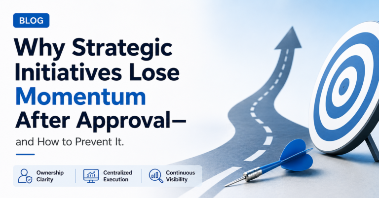 Strategic initiative execution dashboard showing governance, ownership, and execution visibility across enterprise teams