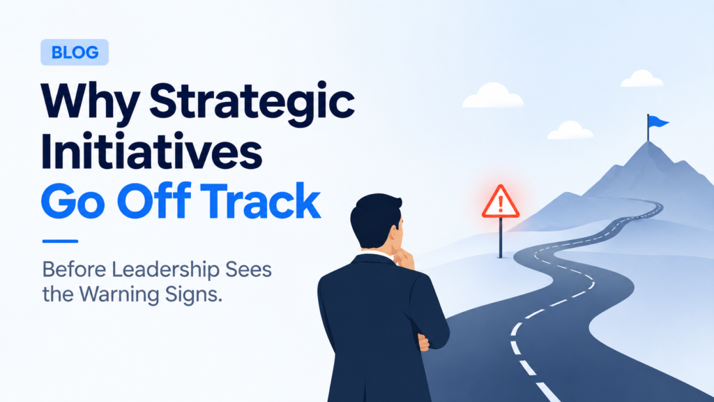 Strategic initiative warning signs showing a business leader viewing a winding road toward a mountain